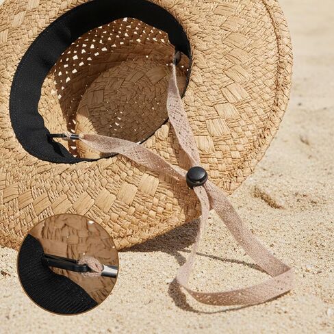 2PCS Adjustable Hat Strap Clips, Sun Hats Chin Strap, Adjustable Wide Lace Chin Cord for Boonie, Fishing-Hat, Beach-Hat, Windproof Keeper String for Golfing, Fishing, Boating, Sailing (Beige, Khaki) in Kuwait