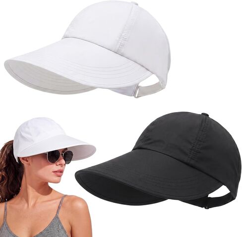 Unittype 2 Pcs Sun Hats for Women UV Protection Ponytail Wide Brim Sun Visors Cap Packable Adjustable Summer Hats for Outdoor in Kuwait