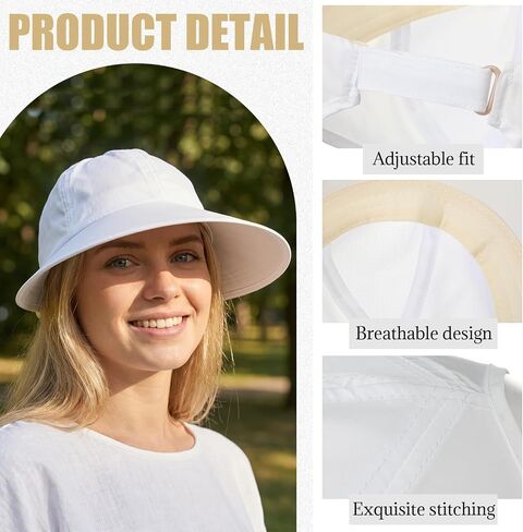 Unittype 2 Pcs Sun Hats for Women UV Protection Ponytail Wide Brim Sun Visors Cap Packable Adjustable Summer Hats for Outdoor in Kuwait