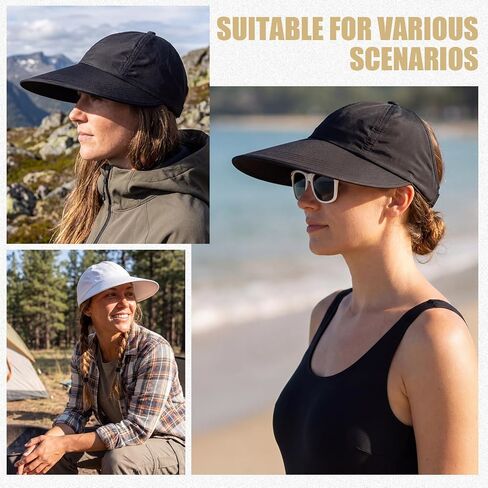 Unittype 2 Pcs Sun Hats for Women UV Protection Ponytail Wide Brim Sun Visors Cap Packable Adjustable Summer Hats for Outdoor in Kuwait