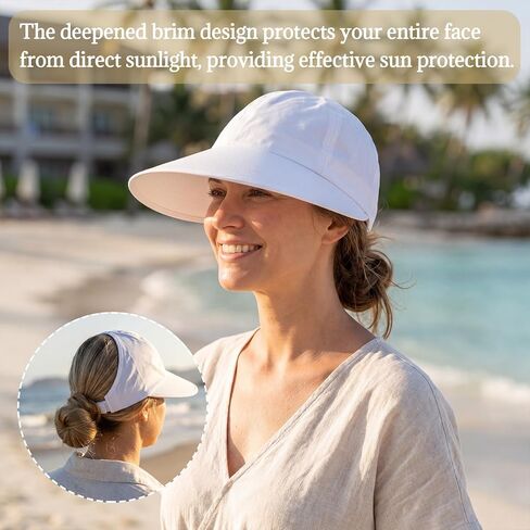 Unittype 2 Pcs Sun Hats for Women UV Protection Ponytail Wide Brim Sun Visors Cap Packable Adjustable Summer Hats for Outdoor in Kuwait