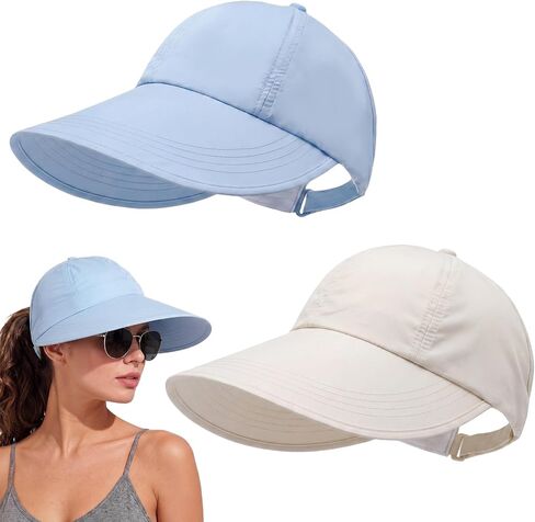 Unittype 2 Pcs Sun Hats for Women UV Protection Ponytail Wide Brim Sun Visors Cap Packable Adjustable Summer Hats for Outdoor in Kuwait