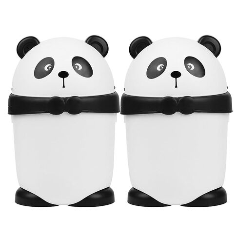 Luxshiny 2pcs Cute Panda Trash Can with Flip Lid, Plastic Mini Garbage Bin for Bedroom, Kitchen, Bathroom, Desktop Wastebasket for Home and Office Use in Kuwait