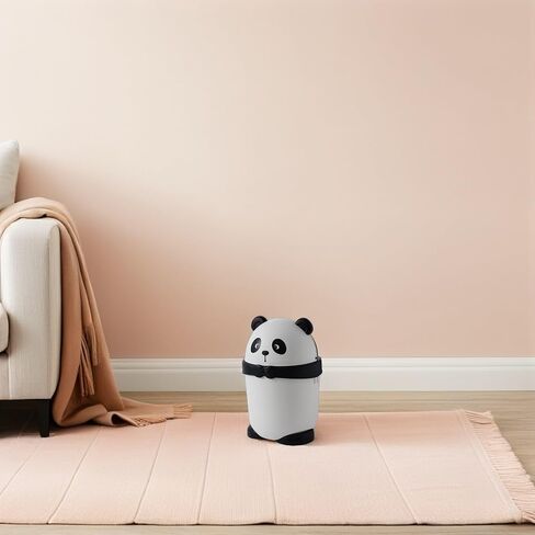 Luxshiny 2pcs Cute Panda Trash Can with Flip Lid, Plastic Mini Garbage Bin for Bedroom, Kitchen, Bathroom, Desktop Wastebasket for Home and Office Use in Kuwait