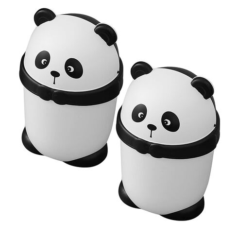 Ciieeo Cute Panda Trash Can with Flip Lid, 2pcs Mini Garbage Bin for Bedroom and Kitchen, Plastic Desktop Rubbish Bin for Bathroom and Living Room Use in Saudi Arabia