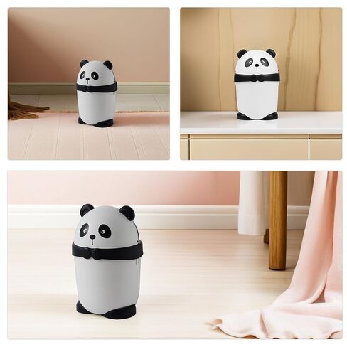 Ciieeo Cute Panda Trash Can with Flip Lid, 2pcs Mini Garbage Bin for Bedroom and Kitchen, Plastic Desktop Rubbish Bin for Bathroom and Living Room Use in Saudi Arabia