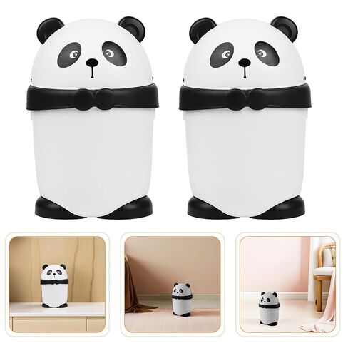 Ciieeo Cute Panda Trash Can with Flip Lid, 2pcs Mini Garbage Bin for Bedroom and Kitchen, Plastic Desktop Rubbish Bin for Bathroom and Living Room Use in Saudi Arabia