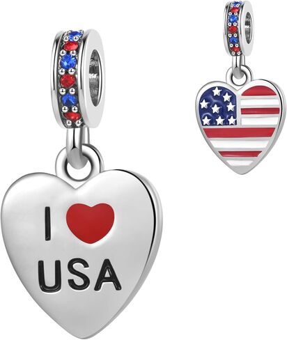 I Love USA Military Family Heart Dangle Charms fit Pandora Charm Bracelets Patriot Christmas Birthday Jewelry Gift for Women Sister Dad Wife Mum in Kuwait