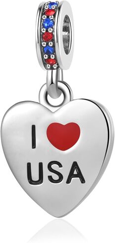 I Love USA Military Family Heart Dangle Charms fit Pandora Charm Bracelets Patriot Christmas Birthday Jewelry Gift for Women Sister Dad Wife Mum in Kuwait