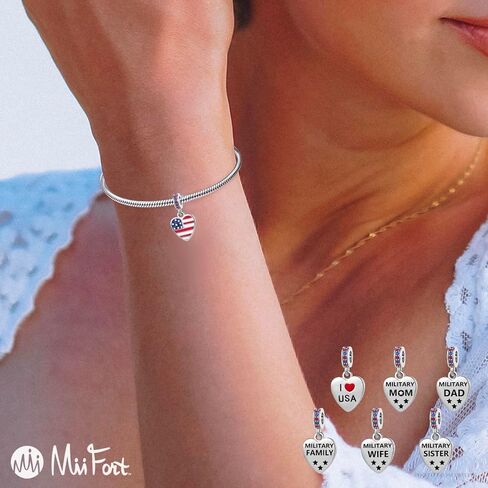 I Love USA Military Family Heart Dangle Charms fit Pandora Charm Bracelets Patriot Christmas Birthday Jewelry Gift for Women Sister Dad Wife Mum in Kuwait