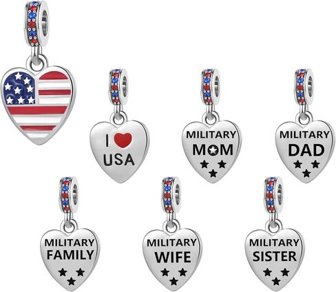 I Love USA Military Family Heart Dangle Charms fit Pandora Charm Bracelets Patriot Christmas Birthday Jewelry Gift for Women Sister Dad Wife Mum in Kuwait