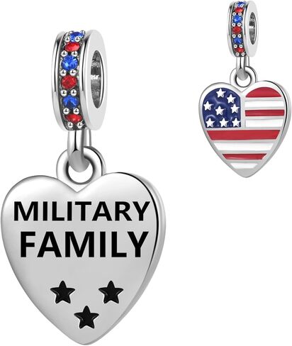 I Love USA Military Family Heart Dangle Charms fit Pandora Charm Bracelets Patriot Christmas Birthday Jewelry Gift for Women Sister Dad Wife Mum in Kuwait