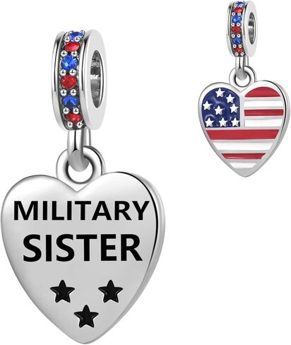 I Love USA Military Family Heart Dangle Charms fit Pandora Charm Bracelets Patriot Christmas Birthday Jewelry Gift for Women Sister Dad Wife Mum in Kuwait