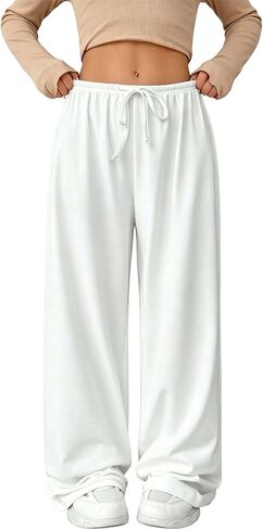 Verdusa Girl's Wide Leg Sweatpants with Pockets Elastic Waist Comfy Athletic Pants in Kuwait