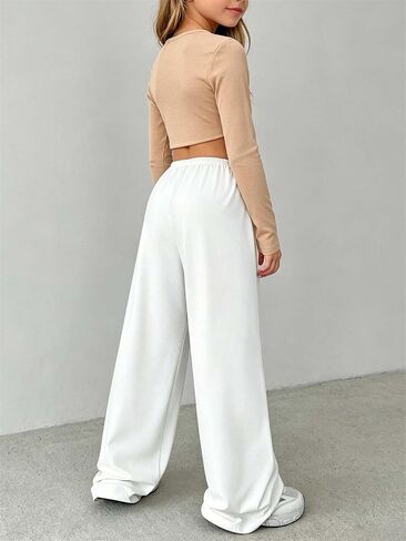 Verdusa Girl's Wide Leg Sweatpants with Pockets Elastic Waist Comfy Athletic Pants in Kuwait