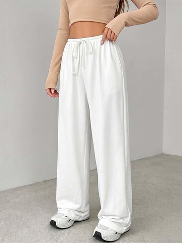 Verdusa Girl's Wide Leg Sweatpants with Pockets Elastic Waist Comfy Athletic Pants in Kuwait