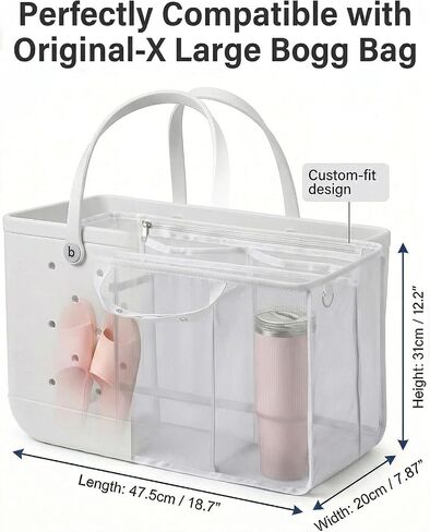 LETGO Beach Bag Organizer Compatible with X Large Bogg Bag Accessories Inserts, Lightweight Mesh Insert Divider Pouch for Original XL Bogg Bags, Beach Tote Bags Insert, White in Saudi Arabia
