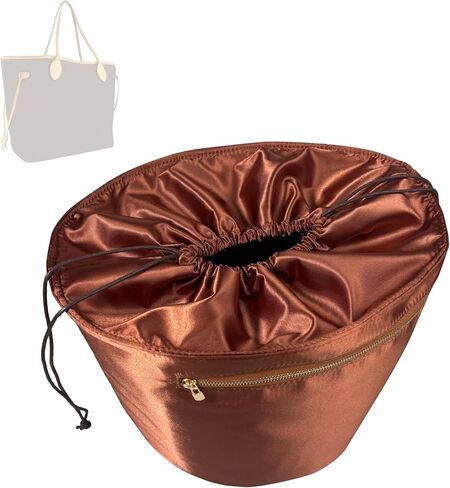Luxe Silk Purse Organizer compatible with LV Neverfull PM/MM/GM Bag Insert - Perfect Fit, Full Coverage, No Bulky, Drawstring Top Cover, Premium Quality (Orange, GM) in Saudi Arabia