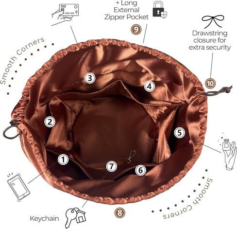 Luxe Silk Purse Organizer compatible with LV Neverfull PM/MM/GM Bag Insert - Perfect Fit, Full Coverage, No Bulky, Drawstring Top Cover, Premium Quality (Orange, GM) in Saudi Arabia