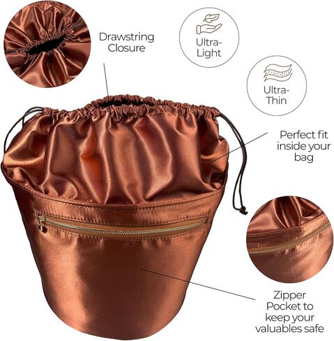 Luxe Silk Purse Organizer compatible with LV Neverfull PM/MM/GM Bag Insert - Perfect Fit, Full Coverage, No Bulky, Drawstring Top Cover, Premium Quality (Orange, GM) in Saudi Arabia