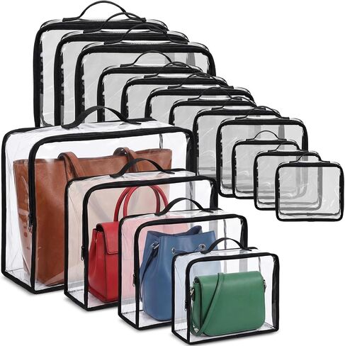 Hsei 12 Pcs Clear Dust Bags For Handbags 4-Sizes Fits Mini Wallets Oversized Tote Bags PVC Waterproof Purse Storage Organizers for Luxury Bag Soft Stand-Up with Zipper Handle for Closet Hanging in Kuwait