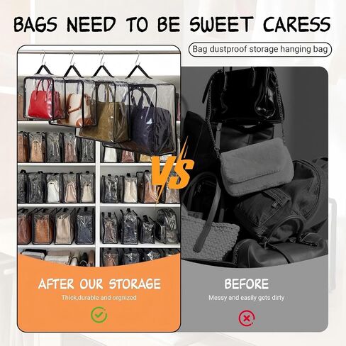 Hsei 12 Pcs Clear Dust Bags For Handbags 4-Sizes Fits Mini Wallets Oversized Tote Bags PVC Waterproof Purse Storage Organizers for Luxury Bag Soft Stand-Up with Zipper Handle for Closet Hanging in Kuwait