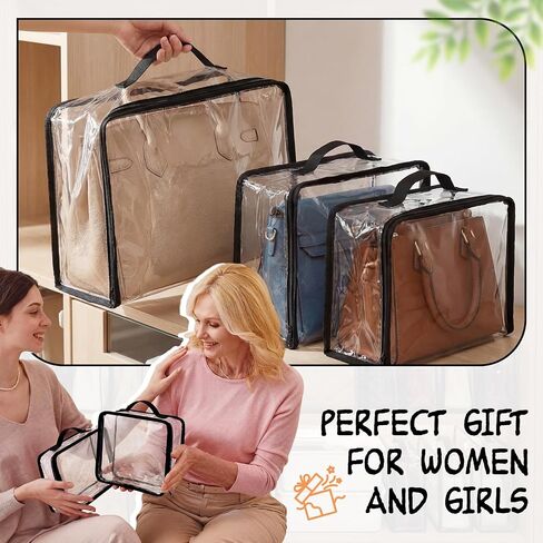Hsei 12 Pcs Clear Dust Bags For Handbags 4-Sizes Fits Mini Wallets Oversized Tote Bags PVC Waterproof Purse Storage Organizers for Luxury Bag Soft Stand-Up with Zipper Handle for Closet Hanging in Kuwait