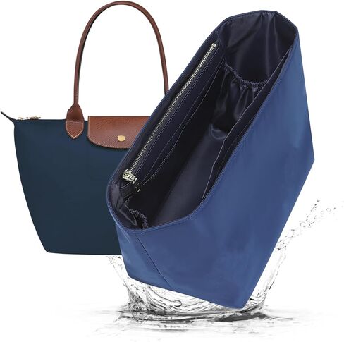 Doxo Nylon Purse Organizer Insert for Longchamp Le Pliage Tote Handbag, Large Long champ Organizer with 8 Compartments & Zipper Pocket & Bottle Holder, Lightweight Water-Resistant Bag insert (L,Beige) in Saudi Arabia