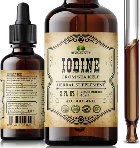 HERBALICIOUS Iodine Drops – Natural Iodine Liquid from Sea Kelp – Thyroid Supplement for Energy, Digestion & Immune Support – Organic Non-GMO Formula – 2 fl oz in Saudi Arabia