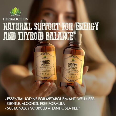HERBALICIOUS Iodine Drops – Natural Iodine Liquid from Sea Kelp – Thyroid Supplement for Energy, Digestion & Immune Support – Organic Non-GMO Formula – 2 fl oz in Saudi Arabia