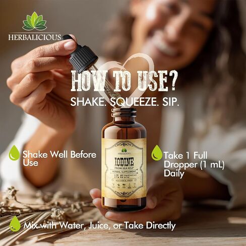HERBALICIOUS Iodine Drops – Natural Iodine Liquid from Sea Kelp – Thyroid Supplement for Energy, Digestion & Immune Support – Organic Non-GMO Formula – 2 fl oz in Saudi Arabia