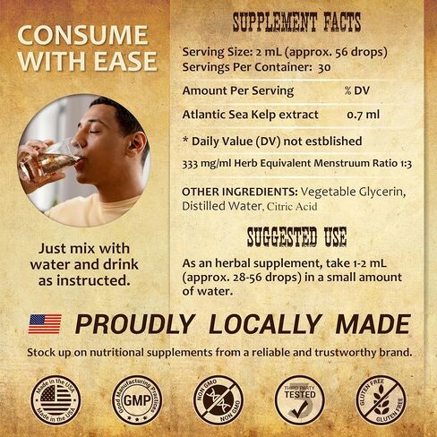 HERBALICIOUS Iodine Drops – Natural Iodine Liquid from Sea Kelp – Thyroid Supplement for Energy, Digestion & Immune Support – Organic Non-GMO Formula – 2 fl oz in Saudi Arabia