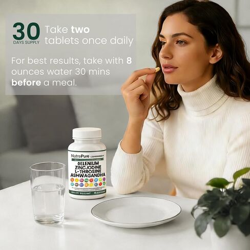 Thyroid Support - Thyroid Support for Women & Men | Selenium, Iodine, L Tyrosine, Ashwagandha, Bladderwrack, Turmeric, Kelp, Schisandra, Zinc - 60 Capsules (1 Bottle) in Kuwait