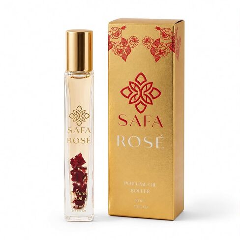 SAFA Rosé Organic Rose Oil Perfume Roller | Bulgarian Damask & Indian Rose Petals | 10 mL Long Lasting Perfume Oil for Women & Men | Non-Toxic, Alcohol-Free & Travel Friendly in Kuwait