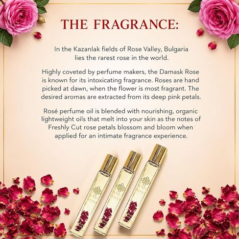 SAFA Rosé Organic Rose Oil Perfume Roller | Bulgarian Damask & Indian Rose Petals | 10 mL Long Lasting Perfume Oil for Women & Men | Non-Toxic, Alcohol-Free & Travel Friendly in Kuwait