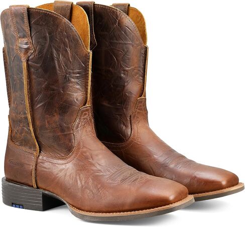 Palitutu Men's Square Toe Western Boots Wide Fit - Full Grain Leather Cowboy Boots for Men Mid Calf Slip Resistant Western Work Boots, Slip On Roper Boots with Removable Insole(PLT103619) in Saudi Arabia
