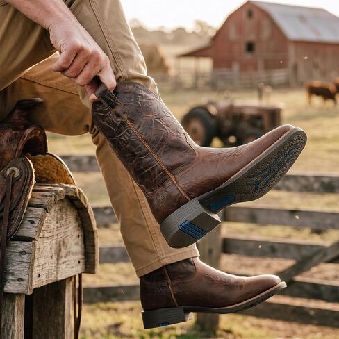 Palitutu Men's Square Toe Western Boots Wide Fit - Full Grain Leather Cowboy Boots for Men Mid Calf Slip Resistant Western Work Boots, Slip On Roper Boots with Removable Insole(PLT103619) in Saudi Arabia