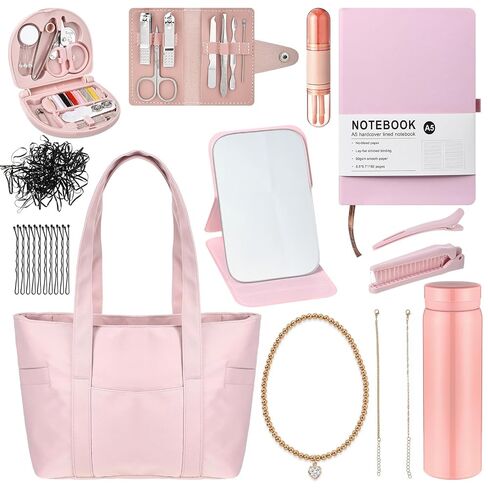 Canchiing Women's Party Supplies Tote Bag Kit Pink Tote Bag with Water Bottle Journal Mirror Bracelets Heel Protectors Sewing Kit Night out Date Essential Wedding Bachelorette Survival Gift for Women in Saudi Arabia