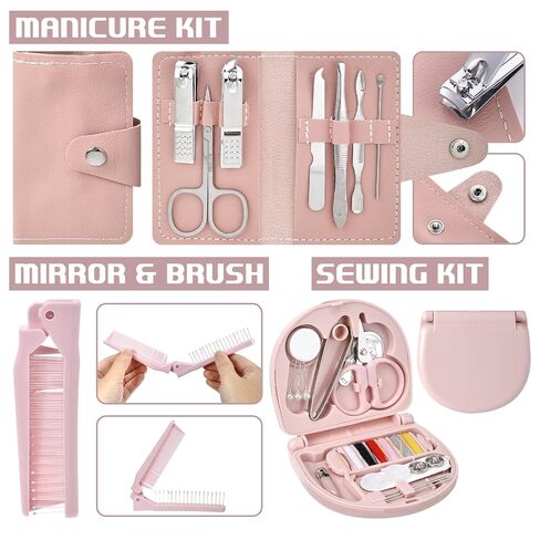Canchiing Women's Party Supplies Tote Bag Kit Pink Tote Bag with Water Bottle Journal Mirror Bracelets Heel Protectors Sewing Kit Night out Date Essential Wedding Bachelorette Survival Gift for Women in Saudi Arabia