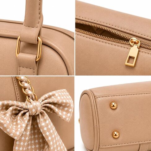 SUMELL Korean Casual Pillow Bag for Women - Luxury Designer Puffy Aesthetic Handbag with Bow Detail, Beige PU Leather Shoulder Bag in Saudi Arabia