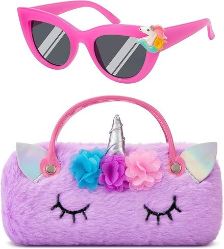 Hifot Unicorn Kids Sunglasses with Eyeglass Case, Portable Hard Sunglasses Pouch with Handle UV Protection in Kuwait