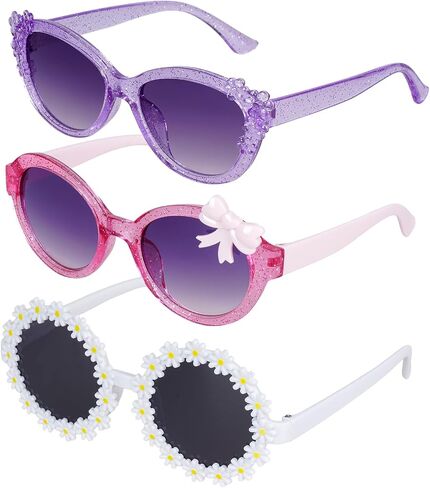hoyuwak 3 Pairs Kids Sunglasses Cute Bow Flower Glasses Girls UV 400 Protection Sunglasses for Toddler Beach Outdoor Eyewear in Kuwait