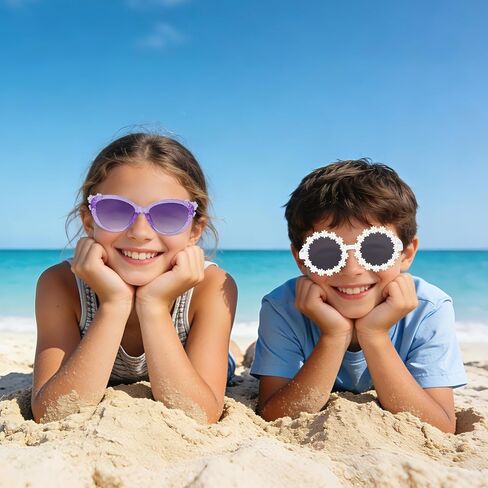 hoyuwak 3 Pairs Kids Sunglasses Cute Bow Flower Glasses Girls UV 400 Protection Sunglasses for Toddler Beach Outdoor Eyewear in Kuwait