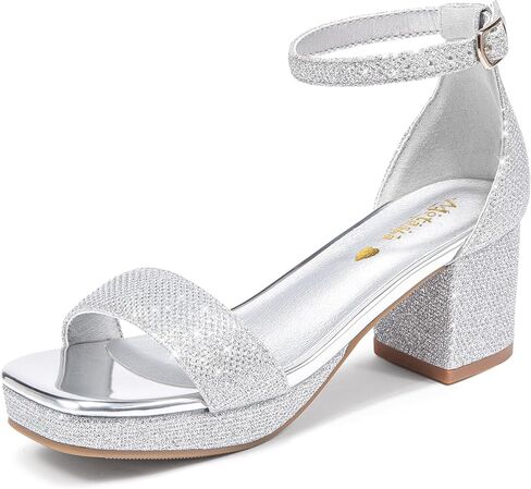 Motasha Girls High Heels Girls Dress Shoes Flower Girl Wedding Party Pageant Prom Formal Dress Sandals Open Toe Ankle Strap Platform Little Big Kids High Heels Chunky Pumps in Saudi Arabia