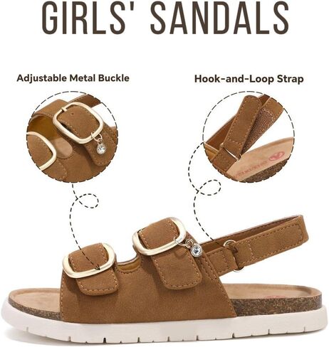 Girls Sandals Adjustable Buckle Hook & Loop Comfort Sandals with Cork Footbed for Little/Big Kids in Kuwait