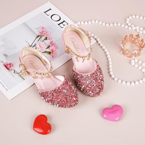 ChuLian Little Kids Girls Dress Pumps Glitter Sequins Princess Low Heels Mary Jane Party Dance Shoes Rhinestone Sandals in Saudi Arabia