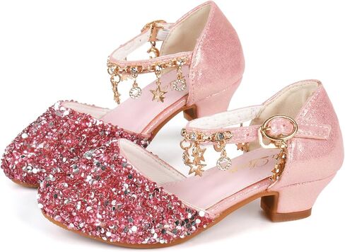 ChuLian Little Kids Girls Dress Pumps Glitter Sequins Princess Low Heels Mary Jane Party Dance Shoes Rhinestone Sandals in Saudi Arabia