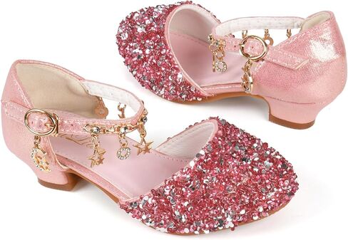 ChuLian Little Kids Girls Dress Pumps Glitter Sequins Princess Low Heels Mary Jane Party Dance Shoes Rhinestone Sandals in Saudi Arabia