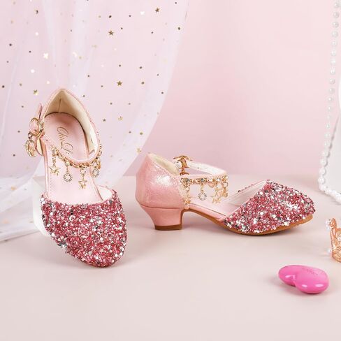 ChuLian Little Kids Girls Dress Pumps Glitter Sequins Princess Low Heels Mary Jane Party Dance Shoes Rhinestone Sandals in Saudi Arabia