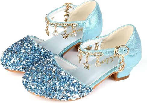 ChuLian Little Kids Girls Dress Pumps Glitter Sequins Princess Low Heels Mary Jane Party Dance Shoes Rhinestone Sandals in Saudi Arabia